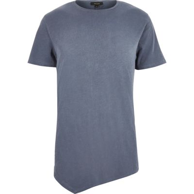 Washed blue asymmetric longline t-shirt